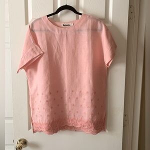 Mordenmiss Pink Embroidery Linen Top